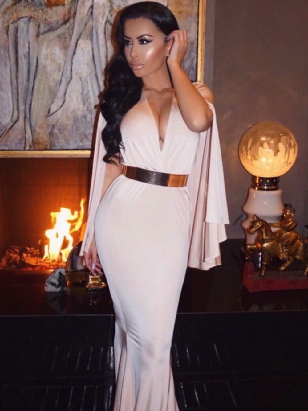 House of CB ‘Naiara’ Blush Cape Gown NWOT